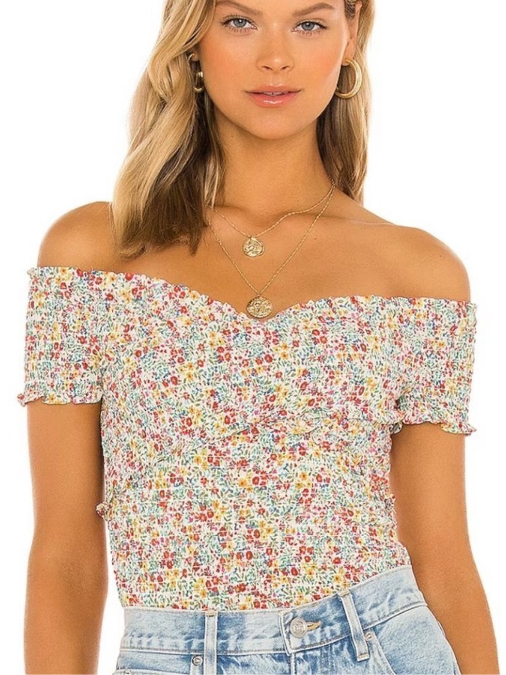 BB Dakota x Steve Madden Flower Bomb Top Floral Print Smocked Shirt